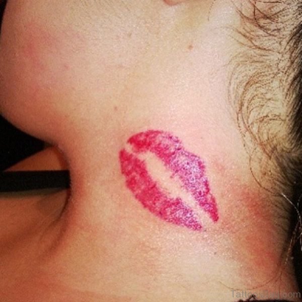 Red Lip Kiss Mark Tattoo