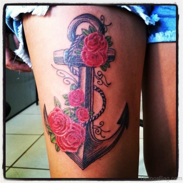 Red Rose And Anchor Tattoo