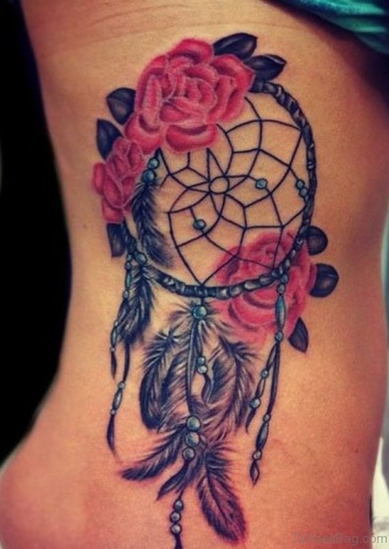 Red Rose And Dreamcatcher Tattoo