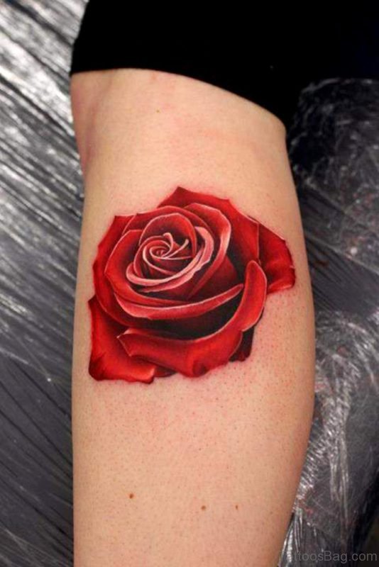 Red Rose Tattoo On Leg Sleeve