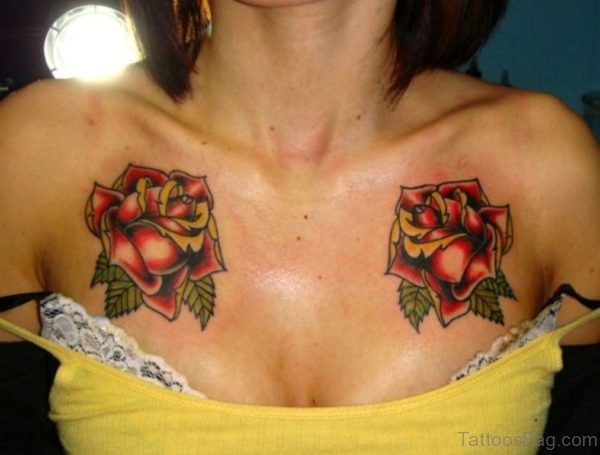 Red Rose Tattoos On Chest
