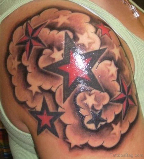 Red Star In Cloud Tattoo Design