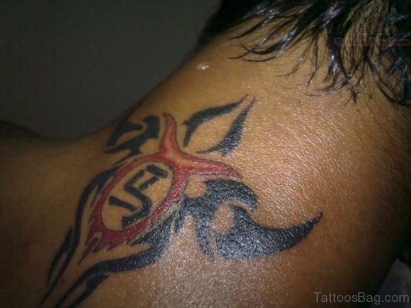 Red Tribal Neck Tattoo Design