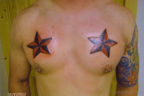 Red ink Nautical Stars Tattoo  On Chest