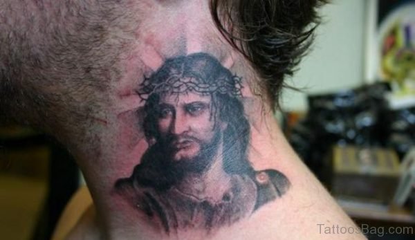 Religious Jesus Tattoo On Neck