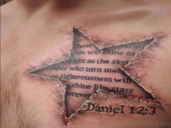 Religious Star On Chest Tattoo