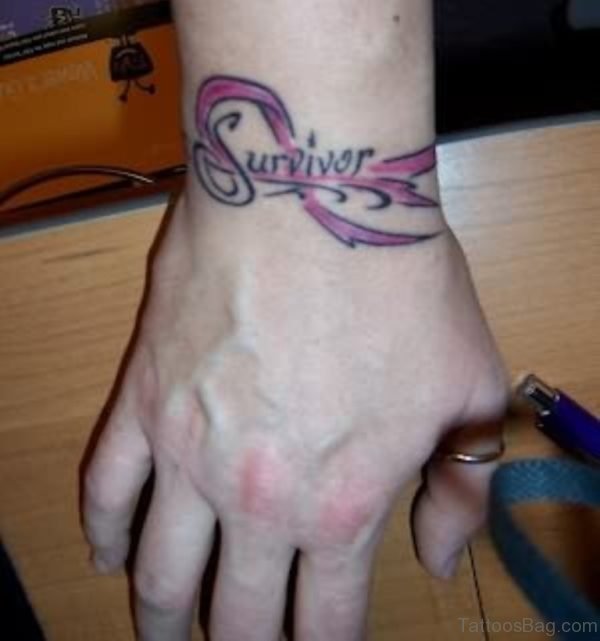 Ribbon Design Tattoo On Wrist