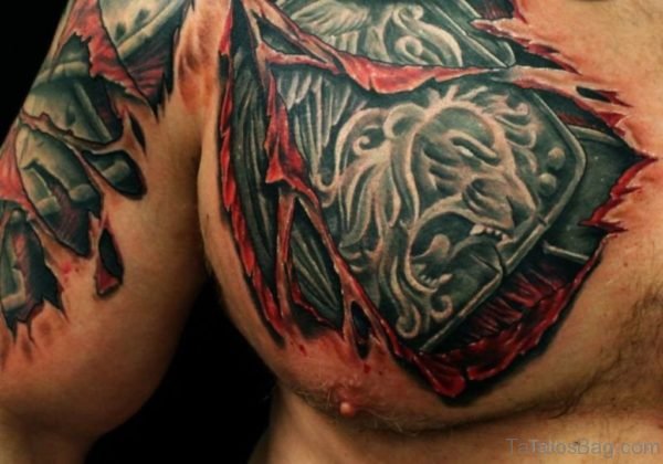 Ripped Skin Lion Armor Tattoo
