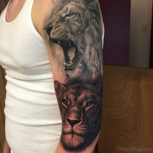 Roaring Lion Tattoo On Full Sleeve