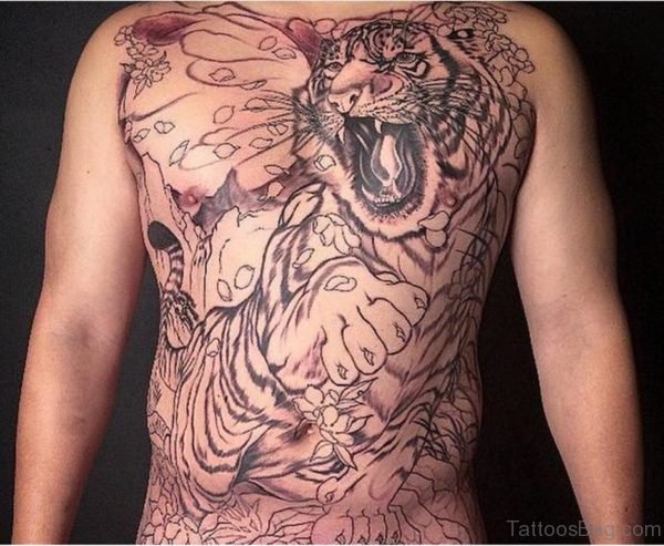 Roaring Tiger Tattoo On Chest TB1070