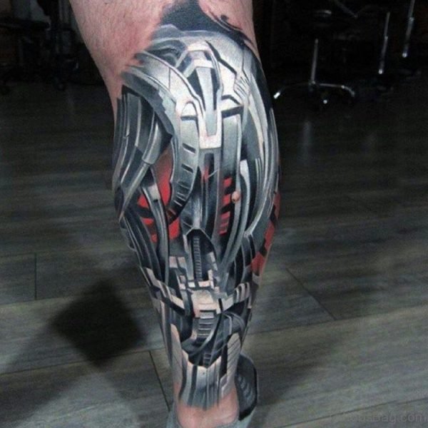 Robo Armor Biomechanical Tattoo on Leg