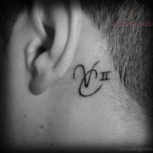 Roman Numeral Tattoo Behind Ear