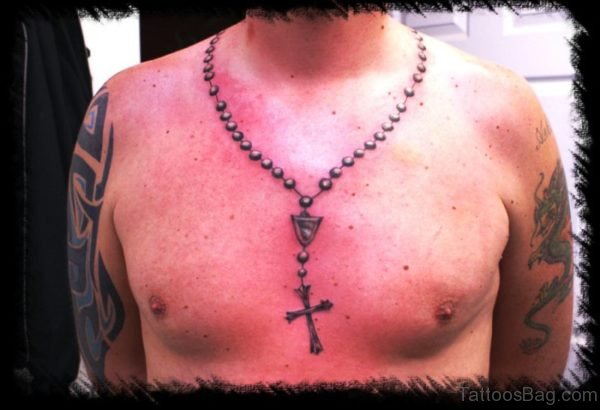 Rosary Beads Duck Tattoo On Neck