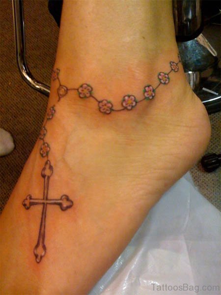Rosary Cross Ankle Tattoo
