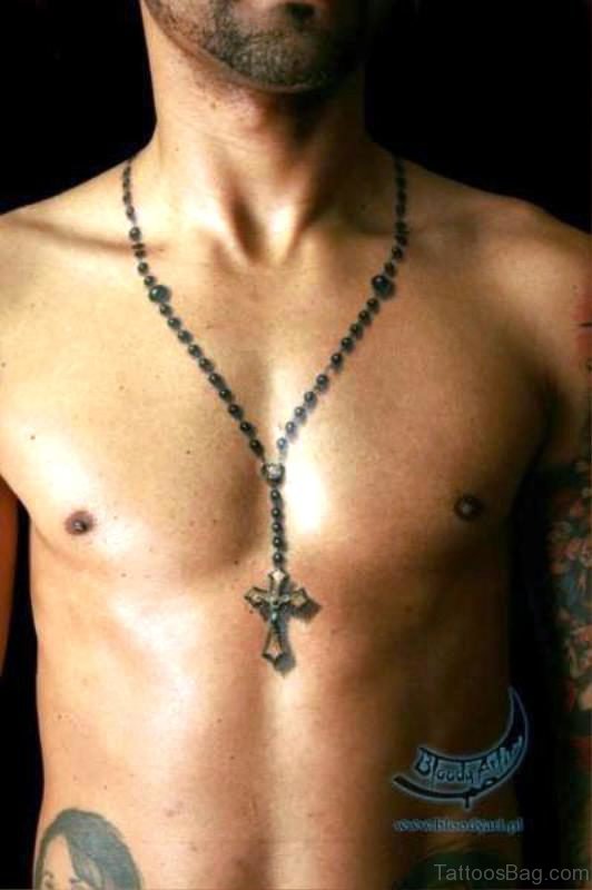 Rosary Tattoo From Neck To Chest