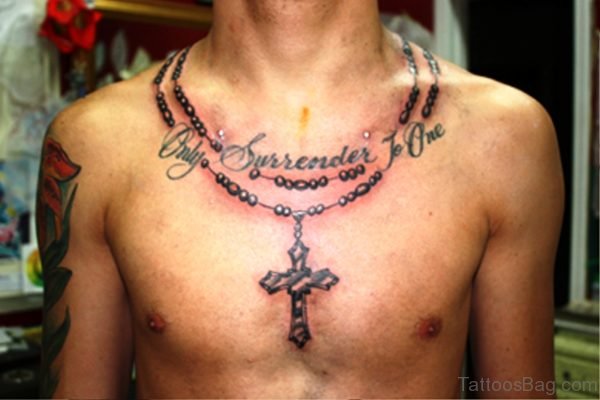 Rosary Tattoo On Neck With Wording