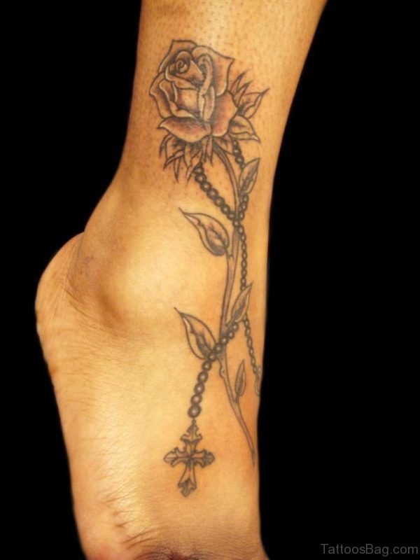 Rosary With Rose On Ankle