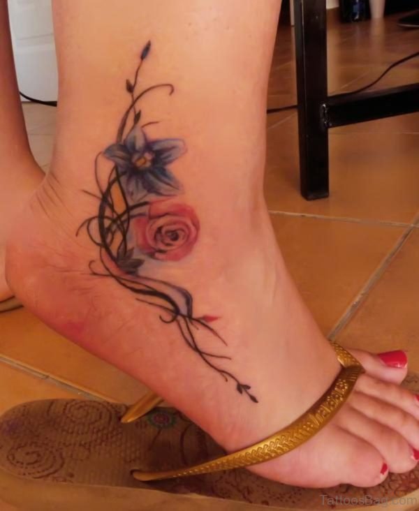 Rose And Jasmin Ankle Tattoo