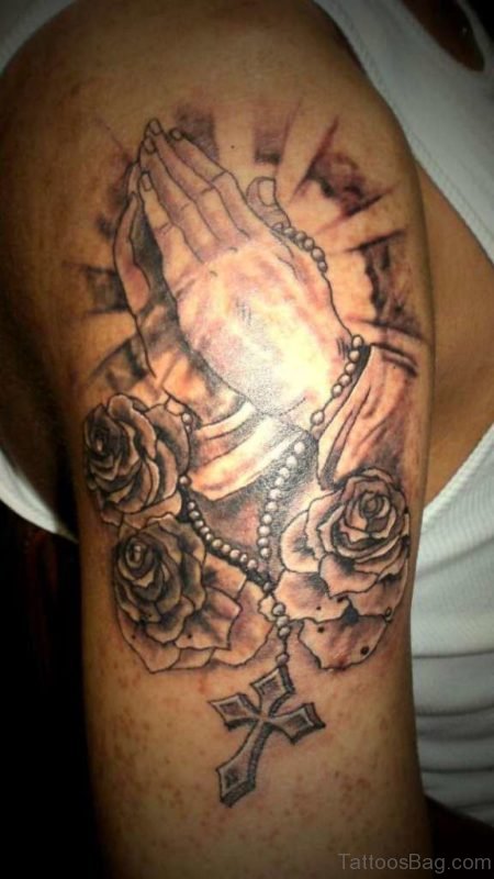 Rose And Praying Hands Tattoo