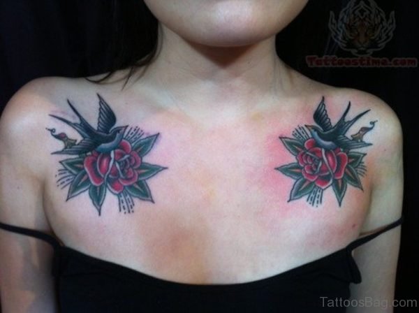 Rose And Swallow Tattoo