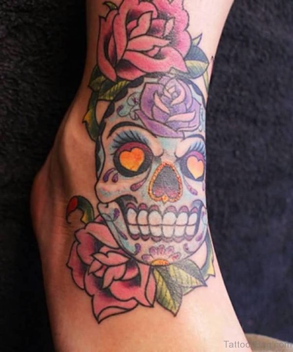 Rose Flower And Skull Tattoo 