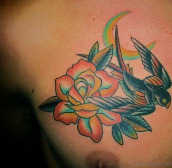 Rose Flower And Swallow Tattoo