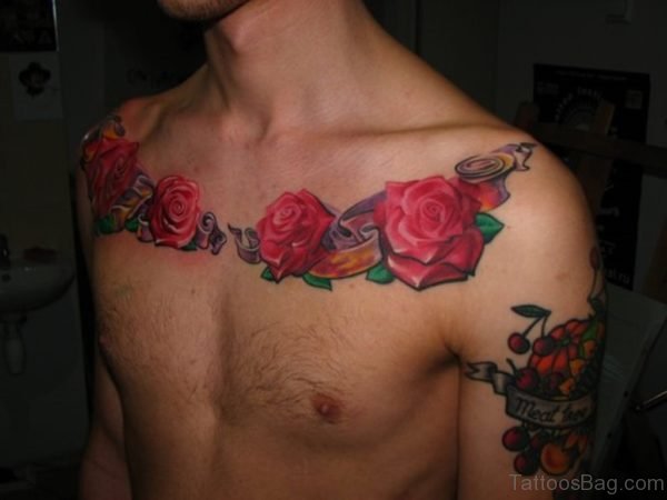 Rose Line Tattoo On Chest