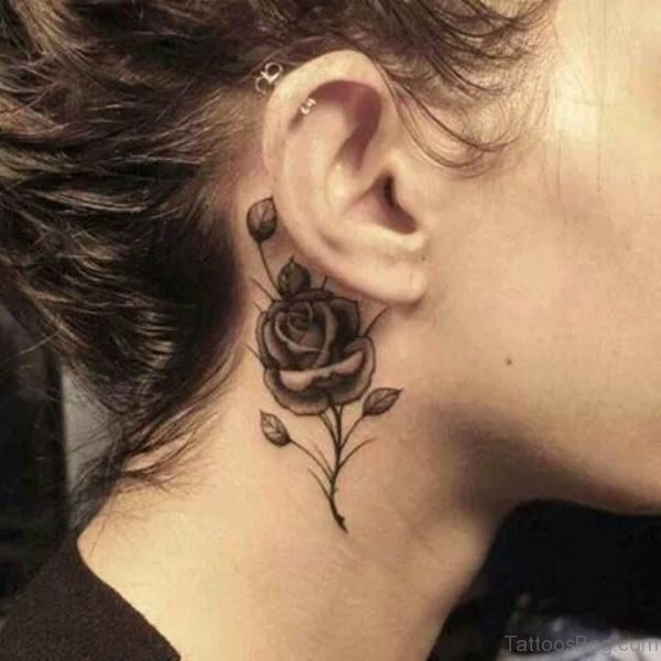 Rose Neck Tattoo Behind Ear