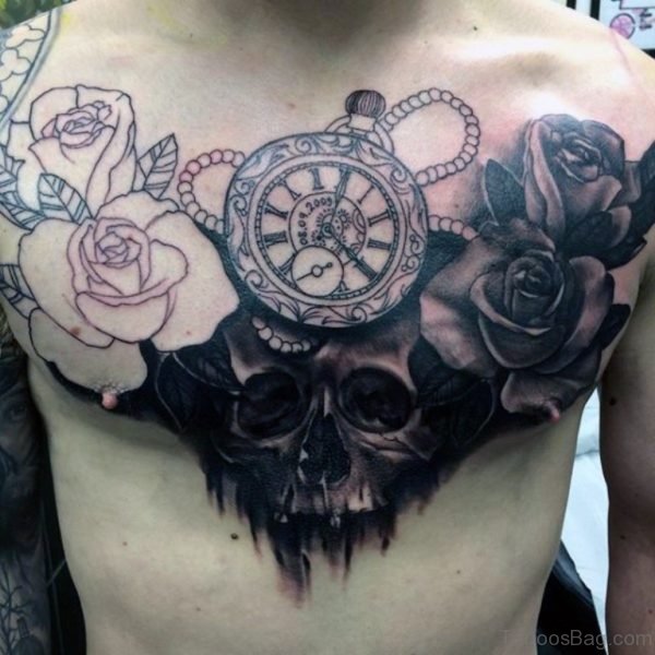 Rose Skull And Clock Tattoo