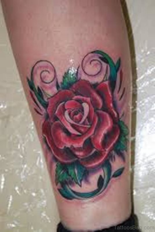 Rose Tattoo Design On Leg 
