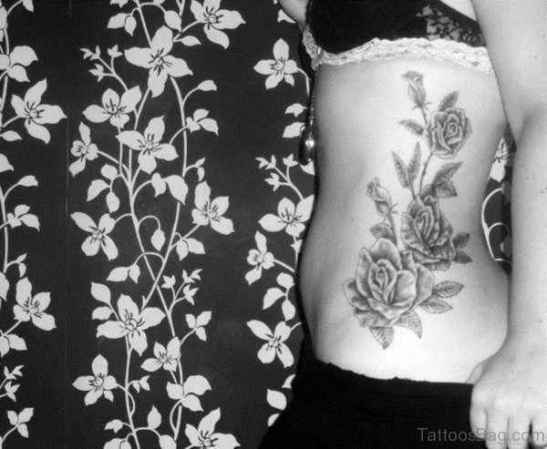 Rose Vine Tattoo On Rib