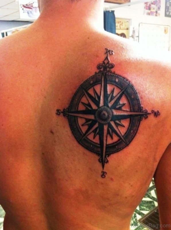 Roses Compass Tattoo On Back