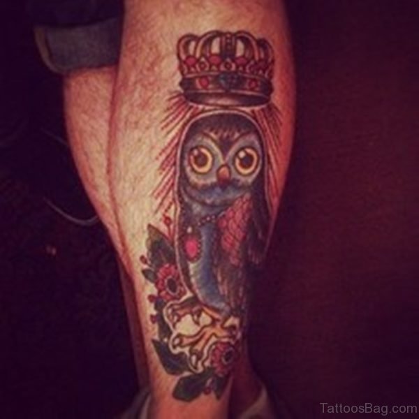 Royal Owl Tattoo On Leg