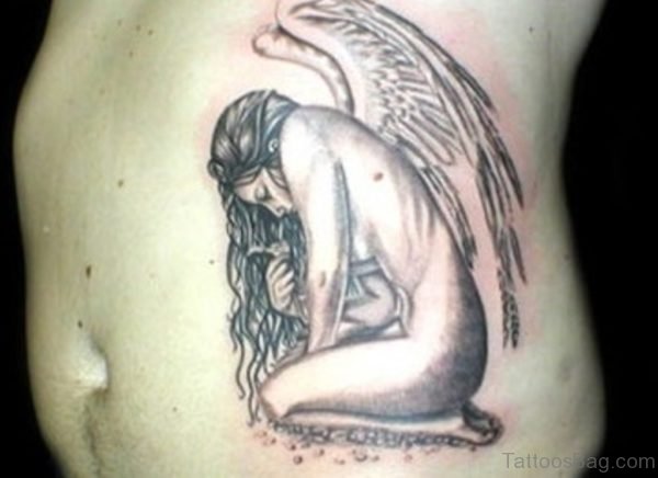 Sad Angel Grey Ink Tattoo