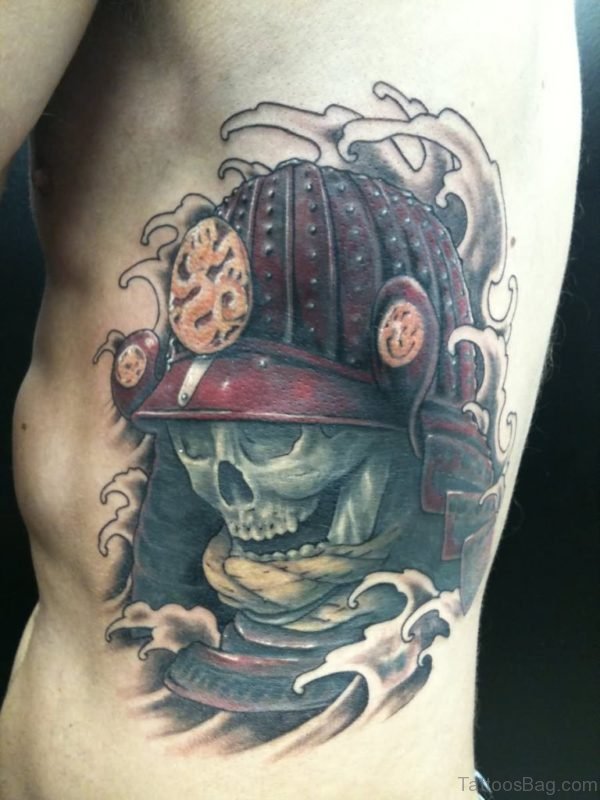 Samurai Skull Tattoo On Side Rib For Men