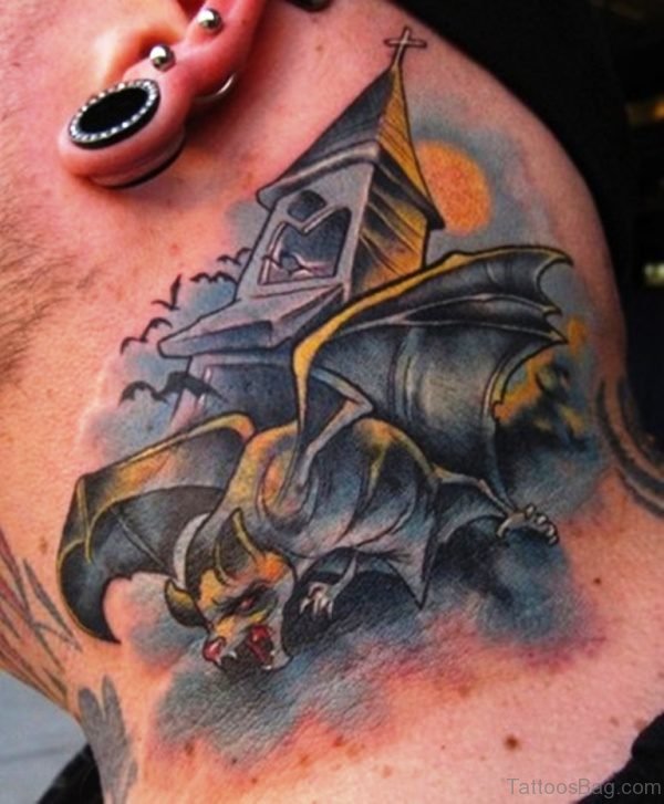 Scary Bat Tattoo On Neck