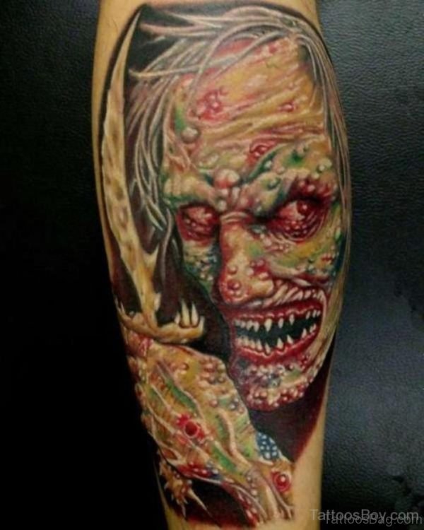 Scary Zombie Tattoo On Shoulder