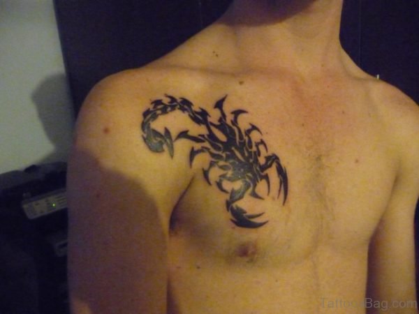Scorpion Tribal Tattoo On Chest
