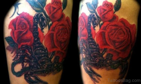 Scorpion and Roses Tattoo On the Left Shoulder