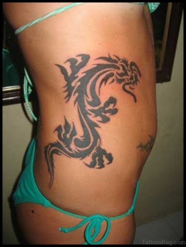 Sexy Tribal Dragon Tattoo On Rib