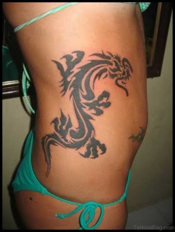 Sexy Tribal Dragon Tattoo On Rib Side