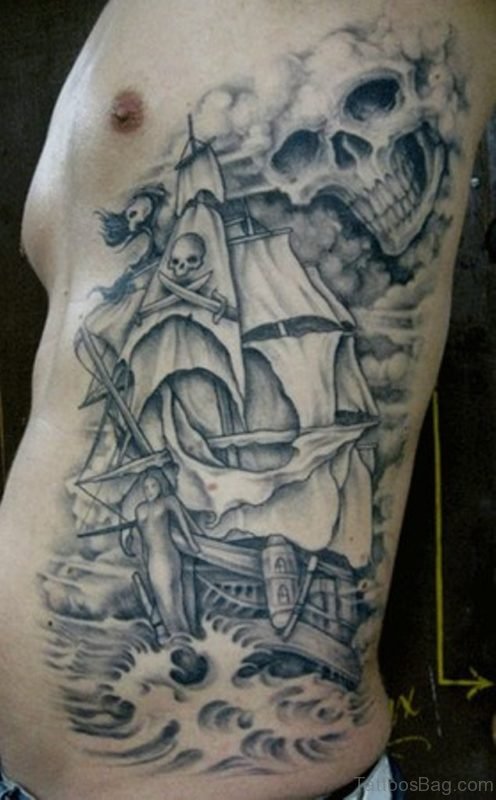 Ship And Skull Tattoo