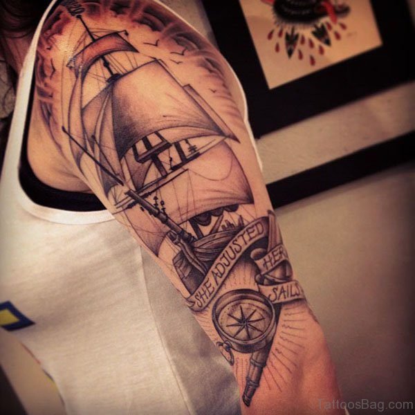 Ship Tattoo Design On Shoulder