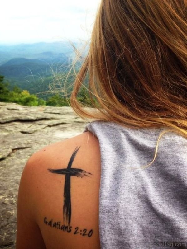 Shoulder Cross Tattoo Design 