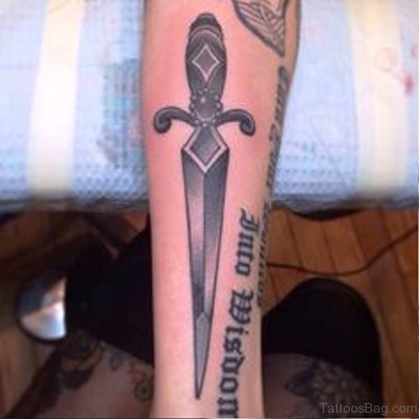 Simple Black Dagger Tattoo On Arm
