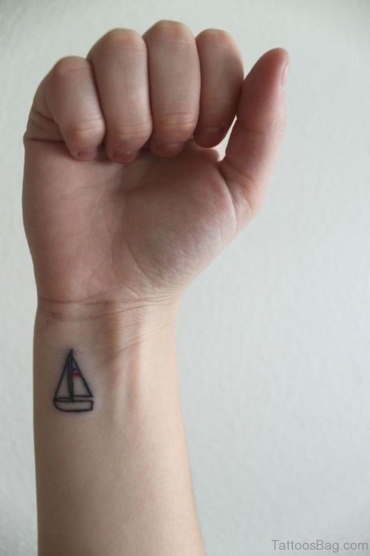 Simple Boat Tattoo On Wrist