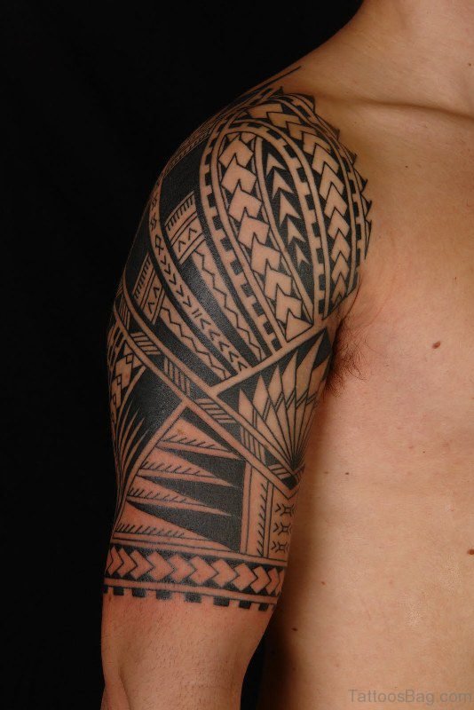 Simple Shoulder Half Sleeves Tattoo