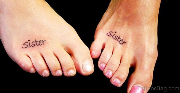 Simple Sister Tattoo On Foot