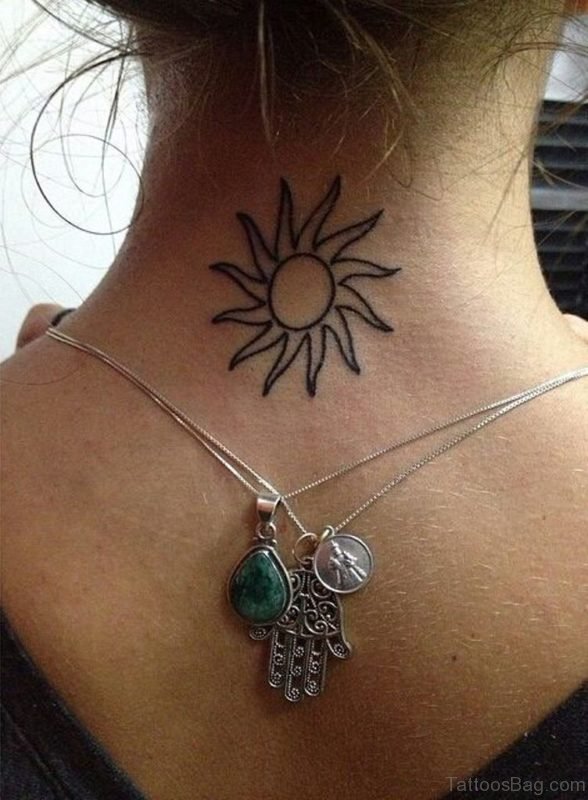 Simple Sun Tattoo On Neck