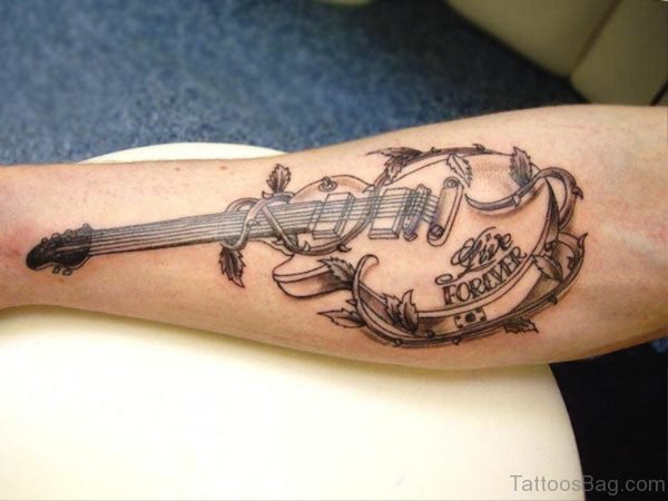 Simply Amazing Guitar Tattoo On Forearm